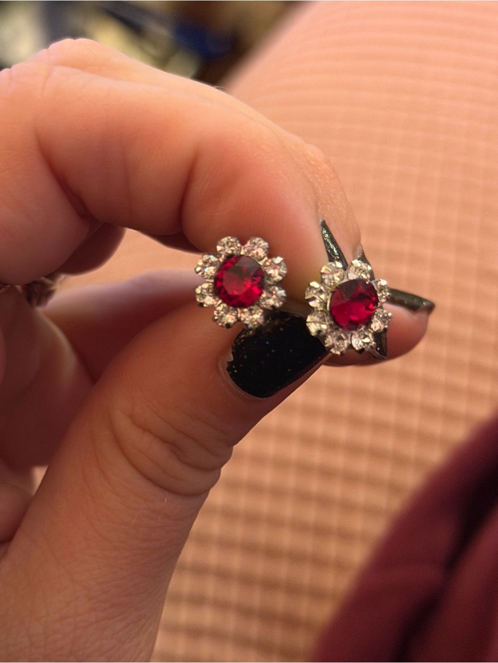 Red Crystal Flower Stud Earrings - Classic Sparkle